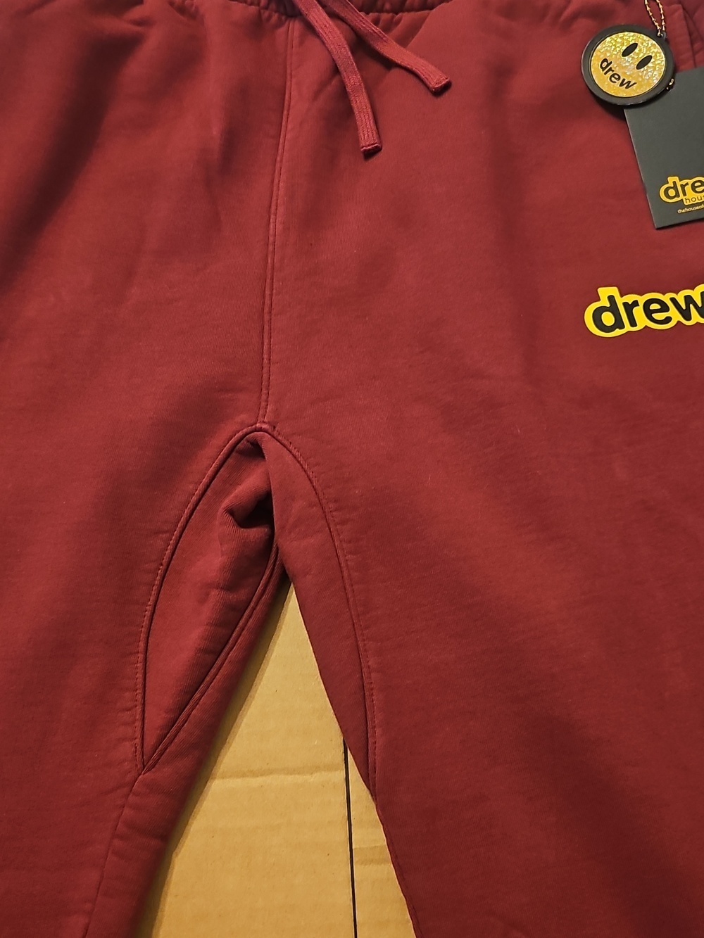 NEW Drew House XL Unisex Maroon Sweatpants Joggers with Yellow Logo